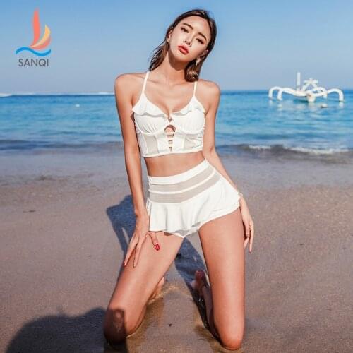 SANQi split Bikini Swimsuit Womens Skirt-style Covered Small Breasts Gathering Spa Swimwear
