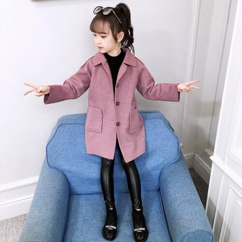 Winter Woolen Jacket For Girl New 2021 Korean Version Double-Sided Synthesis Fashion Coat Mid-Length Casual Childrens Clothing