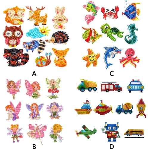 10pcs Kids Mini 5D DIY Rhinestone Diamond Painting Stickers Handmade Arts Crafts for Children Adult Beginners