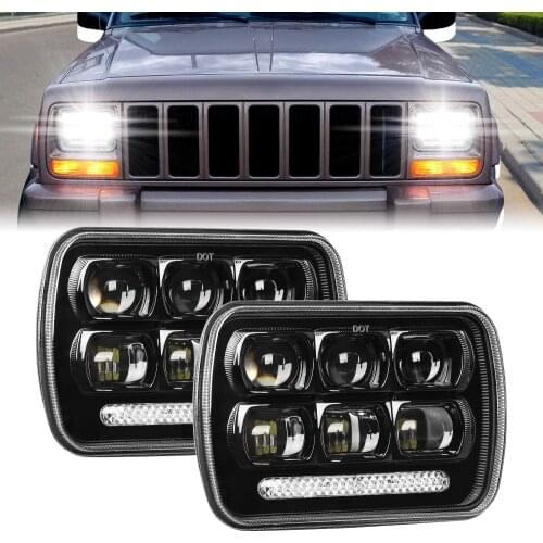 2 Pcs 5X7 7X6 Inch Sealed Beam LED Rectangular Headlight For Jeep Wrangler YJ Cherokee XJ H6014