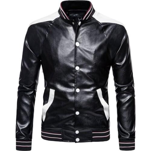 2021 Spring and Autumn New Plus-size High Quality Stand-up Collar Color Matching Motorcycle PU Slim Leather Jacket for Men