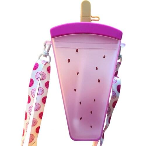 320ml Plastic Water Bottles Cute Watermelon Ice Cream Water Bottle with Straw Bottle Anti-fall Portable Cup Kids Water