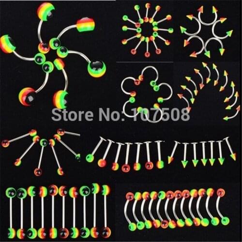 50PCS Wholesale Lots Body Piercing Tongue Belly Lip Eyebrow Nose Barbell Rings Fashion Piercing Jewelry