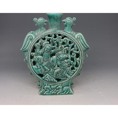 7 Antique QinggDynasty porcelain vase,Chai kiln green glaze hollow Bottle,Hand-painted crafts,Collection&Adornment,Free shipping