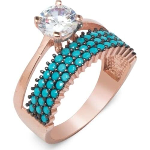 925 Sterling Silver Ring with 3 Line Half Round Turquoise Stone