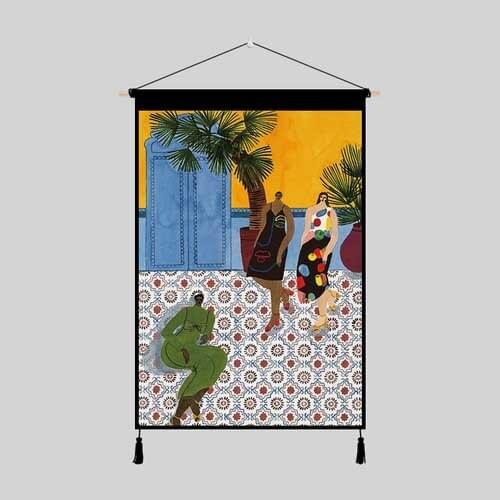 Abstract Figure Hanging Art Painting Fabric Background Hotel Saloon Tapestry Countryside Wall Poster 45x65cm