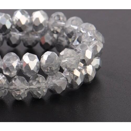 1 Strand Faceted Silver Plated Glass Crystal Rondelle Beads Loose Spacer Beads For Jewelry Making DIY Bracelet 2/3/4/6/8mm
