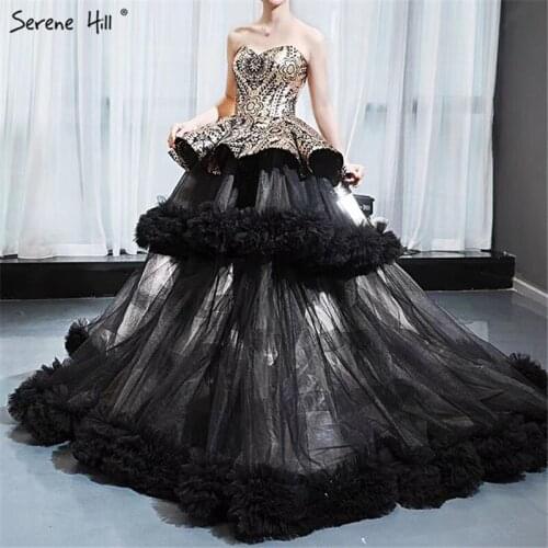 Serene Hill Black Perspective Sweetheart Wedding Dress 2020 Off Shoulder Tiered Sequined Bridal Wear Gown Cusotm Made CHM66914