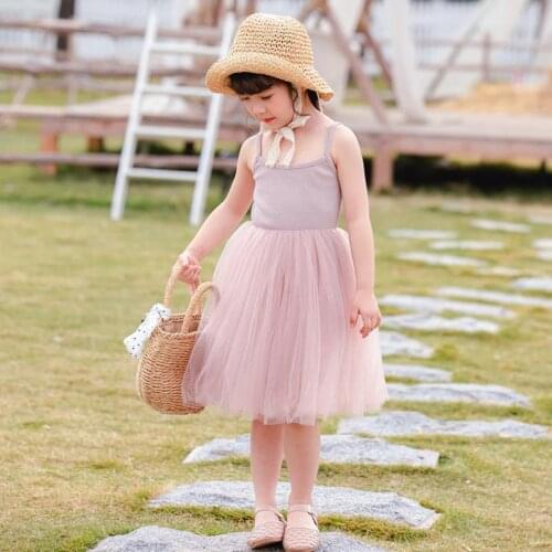 Toddler Dresses Girls Mesh Dress Cotton Stitching Children Tutu Summer Korean Children Wear Baby Girl Clothes Cotton Ball Gown