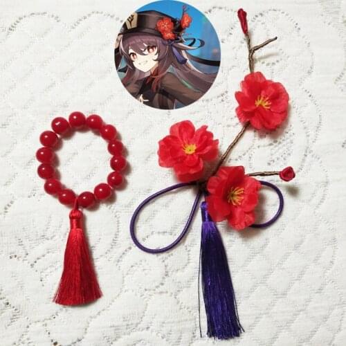 Genshin Impact Hu Tao Cosplay Bracelet Hairpin Hair Clip Anime Hair Pin Halloween Costume Accessory Prop
