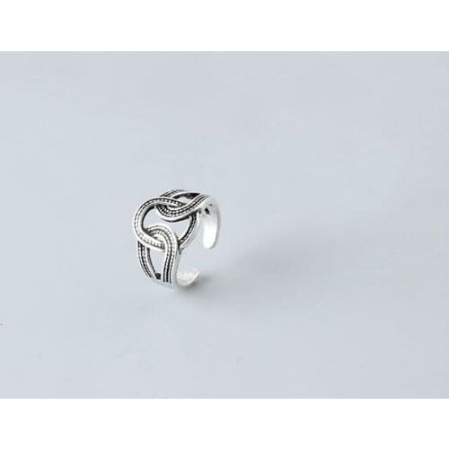 Hot Sale 925 Sterling Silver Rings For Women Korean Twist Old Thai Silver Vintage Open Joint Tail Ring Accessories