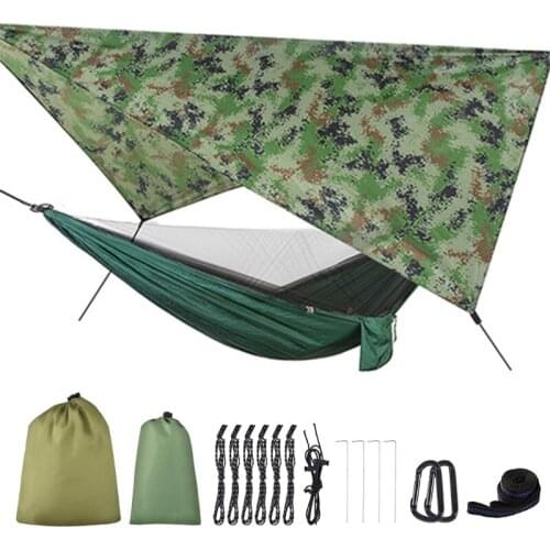 H7JB Camping Net Hammock Tent With Waterproof Canopy Awning Netting Set