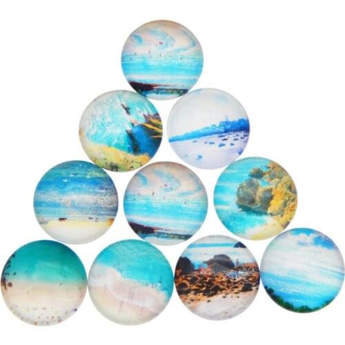 Julie Wang 8-30mm Glass Cabochons Mixed Summer Beach Pattern Fat Back Round Demo Jewelry Making Accessory