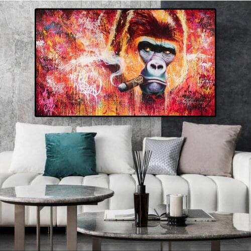 Monkey Smoking a Cigar Graffiti Art Canvas Paintings on the Wall Art Posters And Prints Animals Street Art Pictures Home Decor
