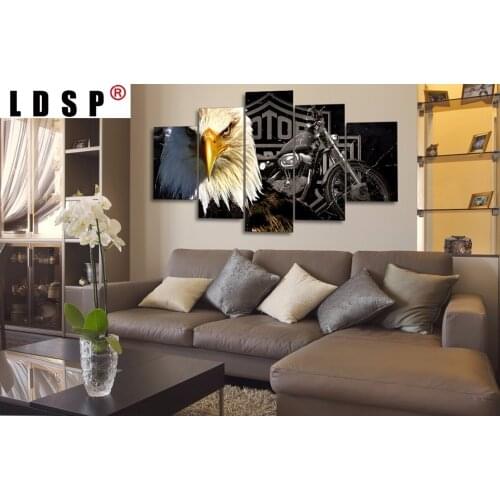 LDSP Canvas Paintings 5Panels Eagle Motorcycle Animal Posters Wall Art Modern Modular Pictures Home Decor Living Room No Framed