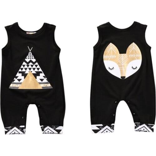 2017 Active Casual Cotton Newborn Toddler Baby Boy Girls Sleeveless O-Neck Covered Button Cartoon Romper 2 Style Outfit 0-24M