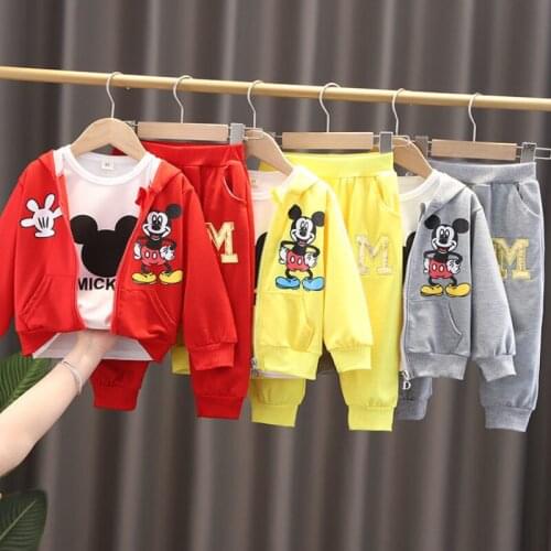 New Fashion Mickey Baby Boy Clothing Set Kid Girl Autumn Long Sleeve T Shirt+Pants+Coat 3 Pcs Suit Children Sport Tracksuits
