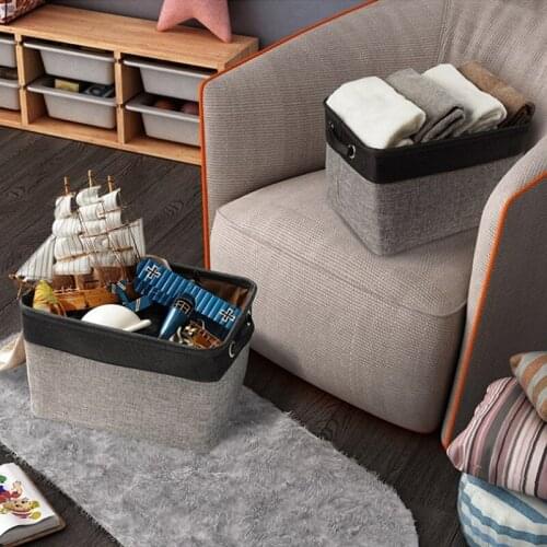 2021 New Folding Linen Fabric Storage Basket Kids Toys Storage Box Clothes Storage Bag Organizer Home Laundry Basket