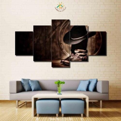3-4-5 Piece Cowboy Hat and Shoes Canvas Art Wall Pictures Canvas Prints Artwork Cuadros Decoracion Wall Pictures