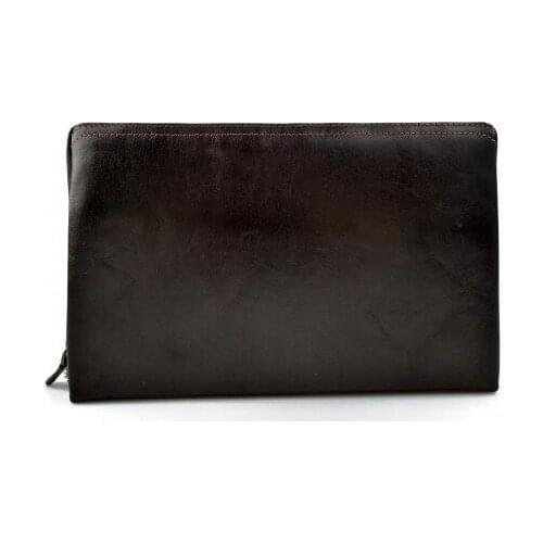 Leather pouch leather zipped bag big leather clutch zipper pouch leather zipper dark brown