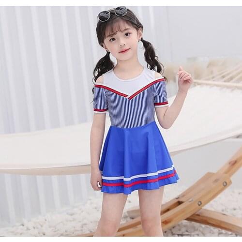 Short Sleeve Flounce Summer Kids Swimsuit Skirt Swimming Suit For Girls Swimwear Bathing Suits Beach Wear Spring Clothes New