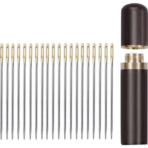 LMDZ Convenient Embroidery Needle Storage Versatile Wooden Needle Case Sewing Supplies with 30Pcs Sewing Needles for Stitching