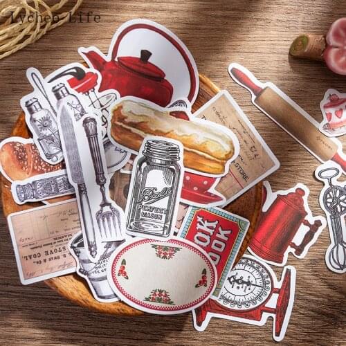 Lychee Life 35Pcs Retro Hand Account Material Package Old English Cooking Food Bill Hand Account Sticker Diy Sticker