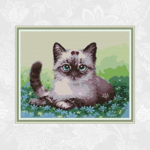 DIY Handmade Printed Cross-stitch Kit Cat in the flowers Cross Stitch Printed On Canvas Embroidery Set Needlework
