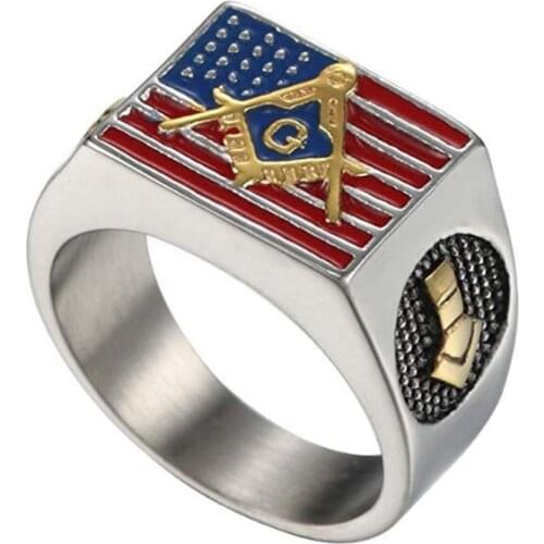 New Male Rock Style Stainless Steel Masonic Ring for Men Freemason Symbol G Templar Freemasonry Men Rings Wholesale