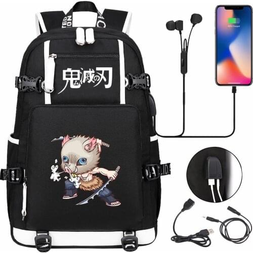 New Cute Anime Demon Slayer Tanjirou USB Boy Girl Book School Bag Large Capacity Teenagers Student Schoolbags Women Men Backpack