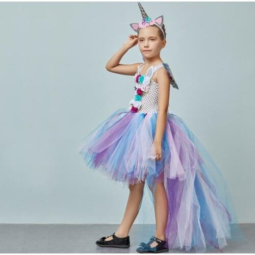 Flower Unicorn Costume Dress For Girls Cartoon TUTU Dresses Baby Pony Costumes Princess Wedding Party Dress Fancy Ball Gown Robe