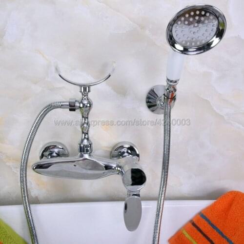 Polished Chrome Bathroom Faucet Bath Faucet Mixer Tap Wall Mounted Hand Held Shower Head Kit Shower Faucet Sets Kna257