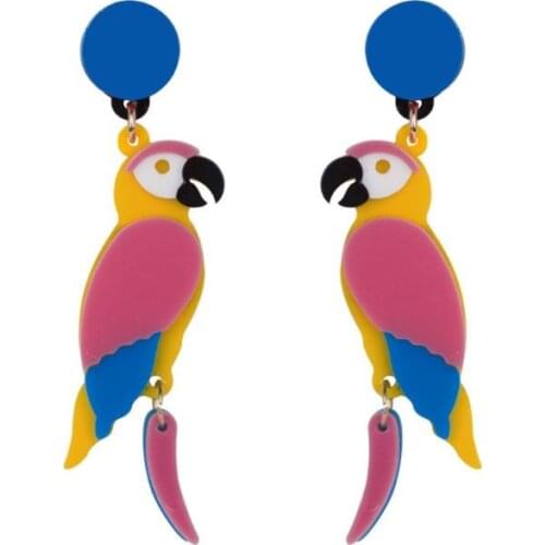 Acrylic Colorful Parrot Bird Drop Earrings Stand Out Summer Fashion Jewelry E56A