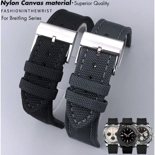 22mm Top Quality Nylon Watch Band Watchband Black Gray For Breitling Strap for NAVITIMER WORLD Avenger/Navitimer Belt