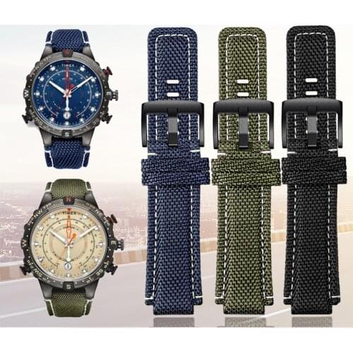 24*16mm Nylon Genuine Leather Wrist Band Men Sport Waterproof Canvas Strap Bracelet for TIMEX TW2T76500 6300 6400 With Tools