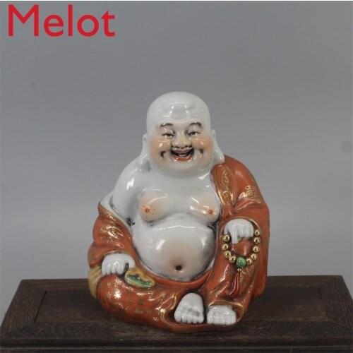 Carved Porcelain Cloth Bag Arhat Gold Buddha Statue Wei Hongtai Made Antique Porcelain Antique Collection Ornaments