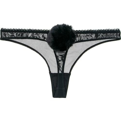 Sexy Women Underwear Transparent Ultra Thin Thong Cute Bunny Tail Rabbit Tail Erotic Lingerie Panties