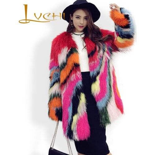 LVCHI Medium Leather Jacket real fur fox fur fashion sweet colorful natural fox fur coat women beautiful coats