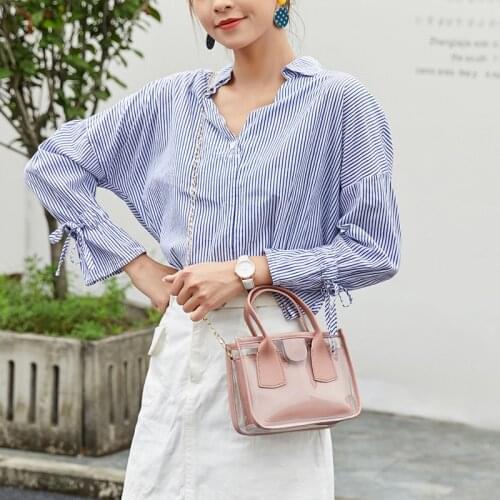 2020 Fashion Trend Women Ladies Solid Color Crossbody Handbag PVC PU Leather Zipper Composite Bags Chain Shoulder Strap Purse