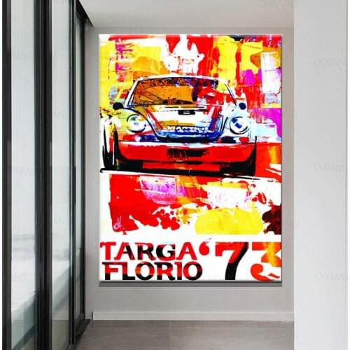 Targa Florio 1973 Race Car Vintage Poster Print On Canvas Painting Colorful Home Decor Wall Picture For Living Room Frameless