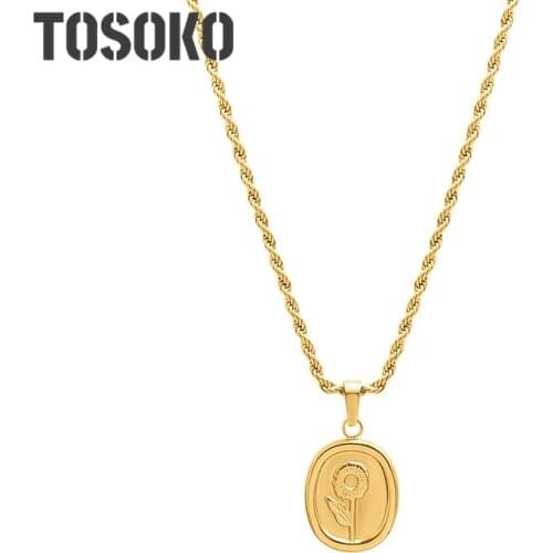 TOSOKO Stainless Steel Jewelry Rose Square Mahua Necklace Womens Fashion Long Rose Necklace BSP817