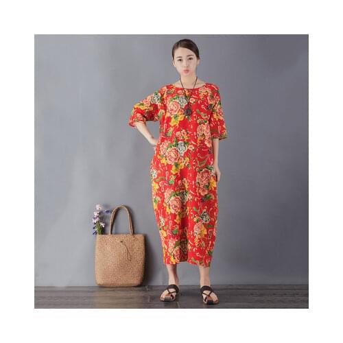 Spring Cotton and Linen Loose Large Size Dress