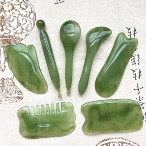 Y1UF 7pcs/set Natural Resin Amber Massage Scraping For Face Neck Beeswax Guasha Scraper Massager Scrape Therapy Acupoint