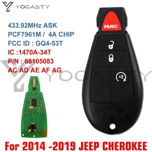 YOCASTY M3N-40821302 Smart Remote Car Key Fob 4 Buttons ID46 For 2014 2015 2016 2018 2019 Jeep Grand Cherokee 433MHz PCF7953A