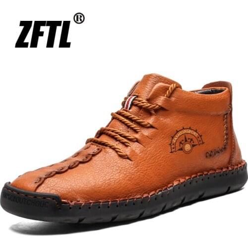 ZFTL New Men casual boots soft leather mens ankle boots large size man handmade lace-up martins boots male fashion booties 0138