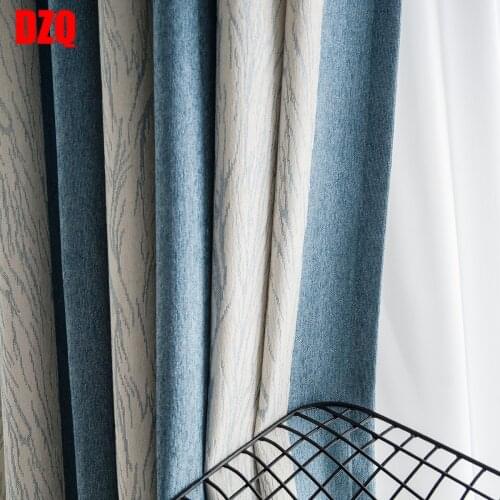Mediterranean Modern Minimalist Style Blue Vertical Chenille Jacquard Blackout Curtains for Bedroom Living Room Curtains