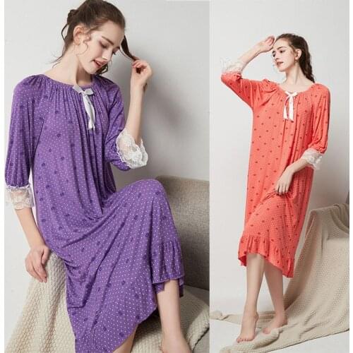 Womens Modal Cotton Nightgown Summer New Korean Long Nightdress Loose Girl Princess Nightwear Nighty Pajamas Can Be Worn Out