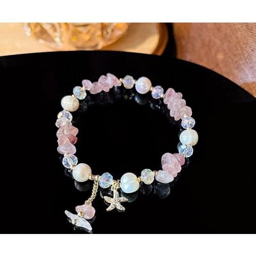 Korean New Trendy Starfish Pearl Bracelets for Women Bohemia Crystal Bracelets Female Delicate Crystal Jewelry Cuff Bangles Gift