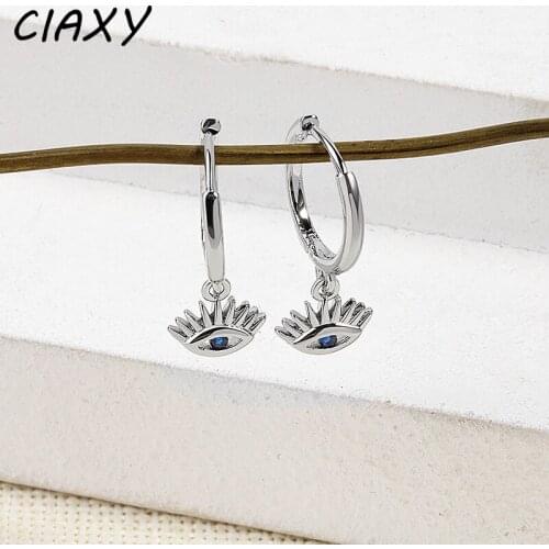 CIAXY 925 Sterling Silver Devils Eye Earrings for Women Personality Inlaid Zircon Eye Small Ear Buckle Hiphop Rock Jewelry