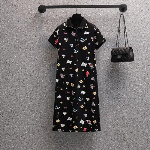 4xl Oversized Dress Cute Cartoon Print Short Sleeve Dress Women 2021 Casual Cotton Vintage Dress Summer Streetwear Robe Dress
